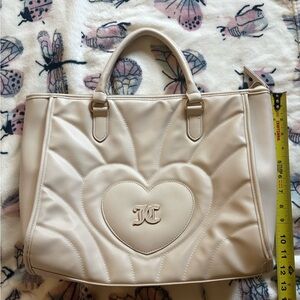 Juicy Couture Cream Quilted Heart Tote with Gold-Tone Logo